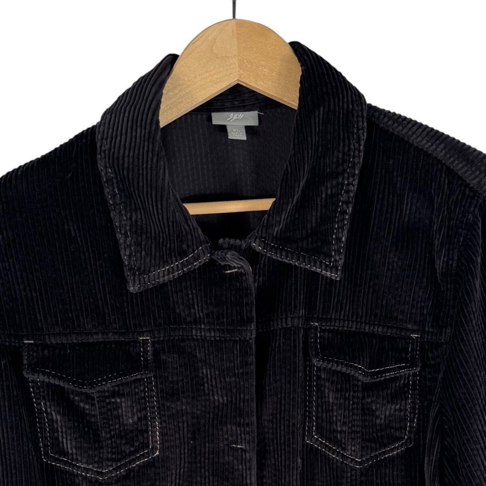 J.Jill Corduroy Trucker Jacket Womens XL Black Cotton Utility Snap Front Coat